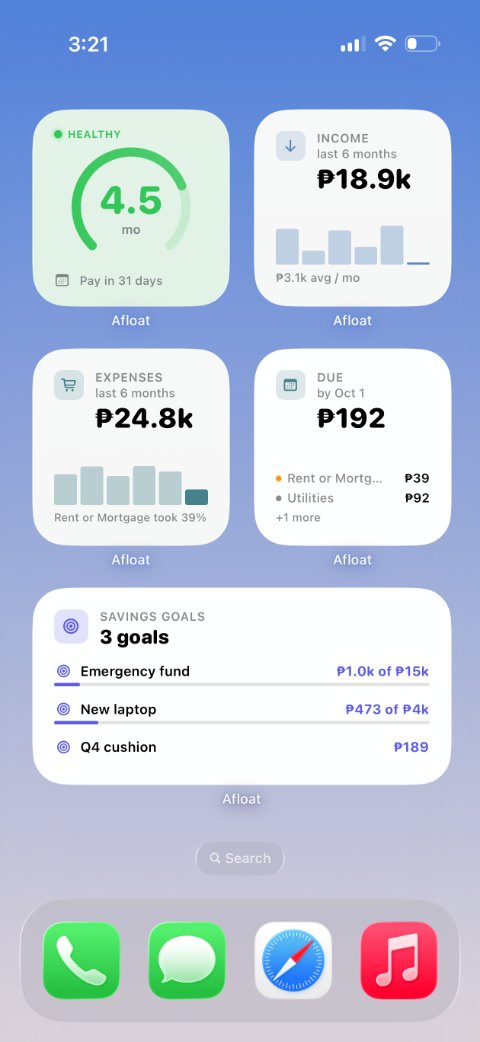 Afloat, Home Screen widgets